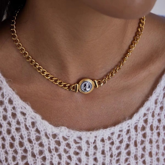 18K Gold Plated Silver Coin Necklace - Picture 2 of 7